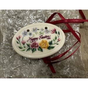 Longaberger‎ Happy Easter Basket Tie-On Pottery NEW Roses Floral
